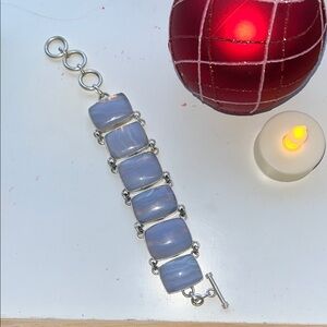 Silver and Blue Laced Agate Bracelet